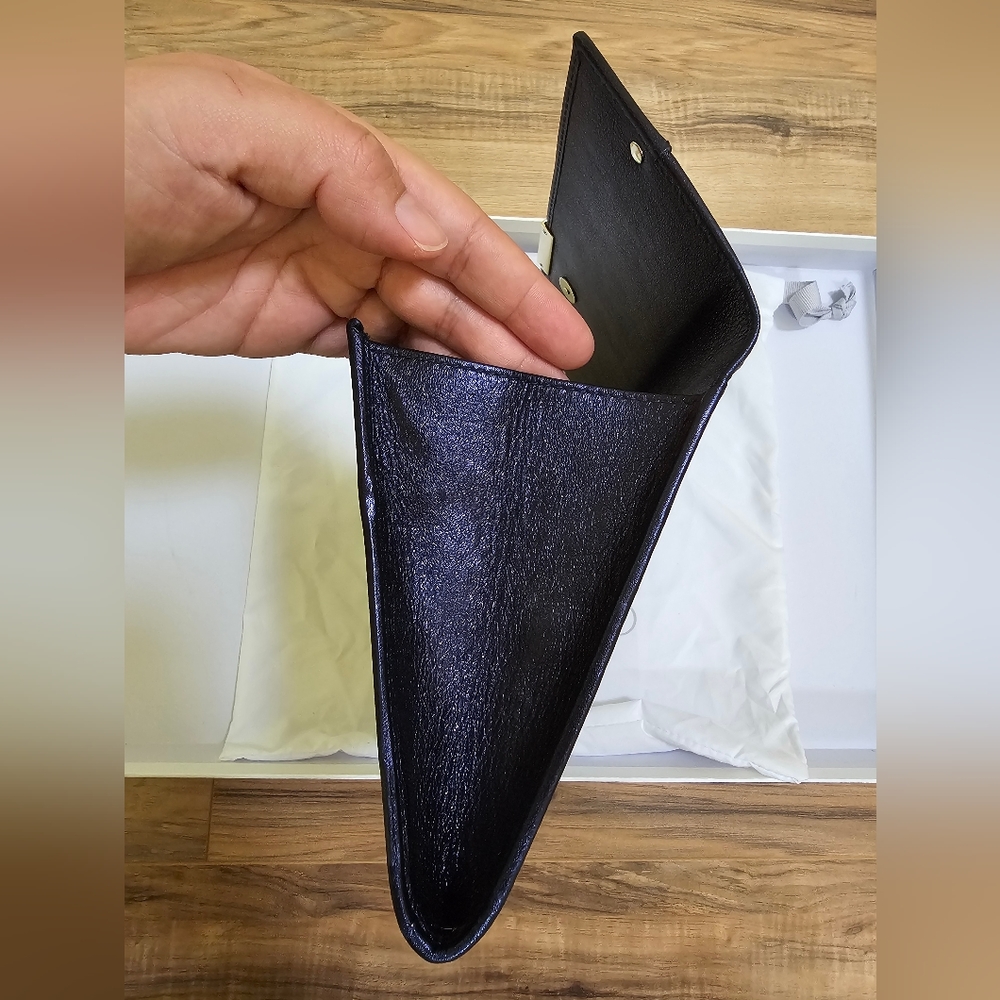 Authentic JIMMY CHOO Glitter Leather Trimmed Reese Clutch, large, color ink - Picture 13 of 16